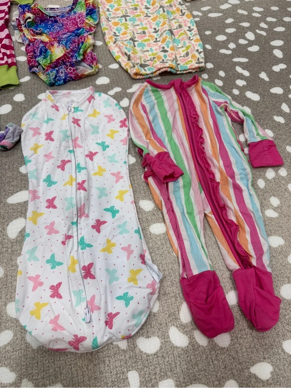 Lot of 6 bamboo newborn baby girl footies gown swaddle zippy onesie colorful